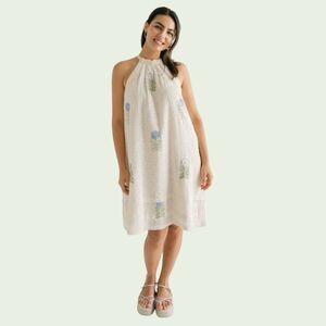 HARPER SAGE Women's XS Harper Wildflower Halter Dress Ivory White Floral Cotton